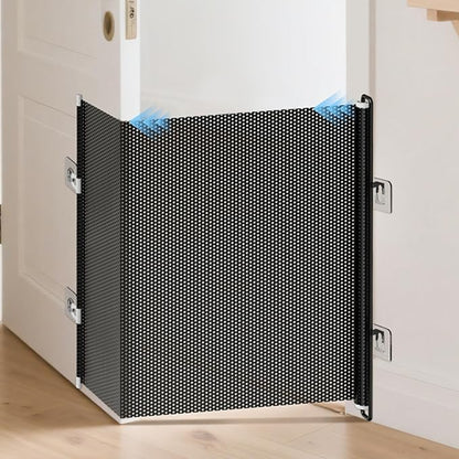 Dog Gate for Stairs- Bretractable Pet Gate, Door Gates for Pets |,No Drilling Safety Barriers 49 Inch Wide for Stairway Hallway Patio Porch Yard Balcony Deck Bathroom Garage