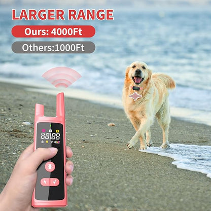 Dog Training Shock Collar 4300FT Dog Bark Collar with Remote IP67 Waterproof 4 Training Modes Beep Vibration Shock Light Mode Magnetic Charger Electric Dogs Collar 8-25 inches Double Shock Rose Bloom