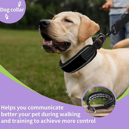 Martingale No Pull Dog Collar for Large Medium Dogs Training Walking, Heavy Duty Nylon Reflective Adjustable Anti Pull Slip Collar with Buckle L Black