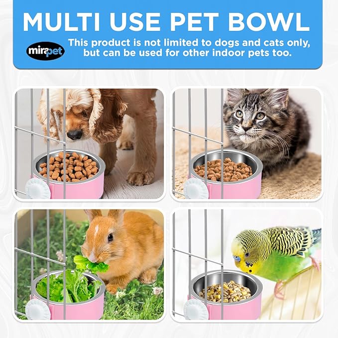 Mirapet's Dog Water Bowl & Cat Food Bowl Set of 2 - Multipurpose Pet Bowl Set - Premium Quality Cat Water Bowl Made for The Perfect Feeding Experience - No-Spill Dog Bowl for Crate (Small, Pink)