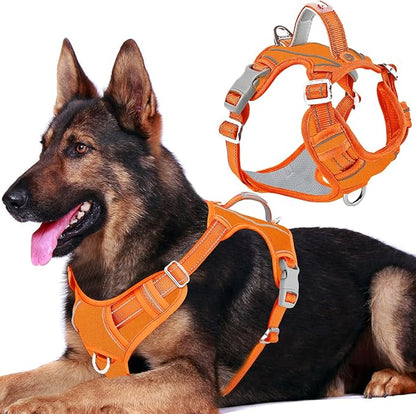 BARKBAY Dog Harness No Pull Oxford with ID Tag Pocket - Heavy Duty, Reflective, Easy Control for Large Dogs(Pumpkin Oxford,XL)