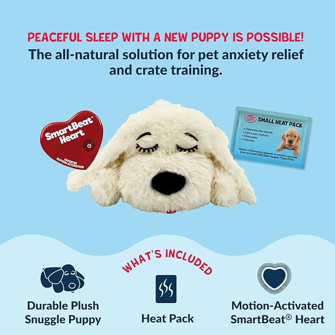 Snuggle Puppy Heartbeat Puppy Toy for Small Breeds, Compact Plush Dog Toy with Real-Feel Pulse, Designed for Crate Time, First Nights, and Rest - Cream