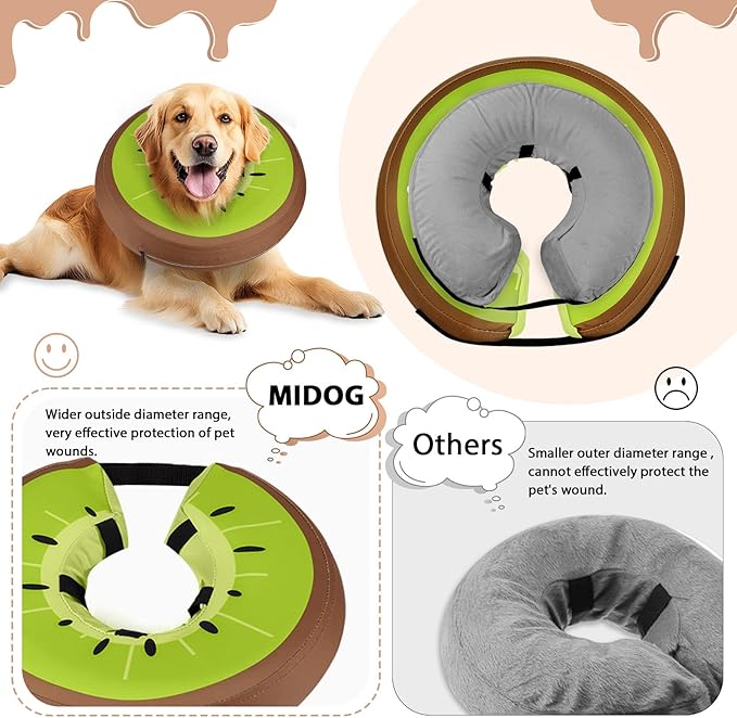 MIDOG Inflatable Dog Cone Collar Alternative After Surgery - Soft Protective Recovery Dog Cone for Large Medium Small Dogs & Cats, Elizabethan Collar for Dogs to Stop Licking - Kiwifruit,L+