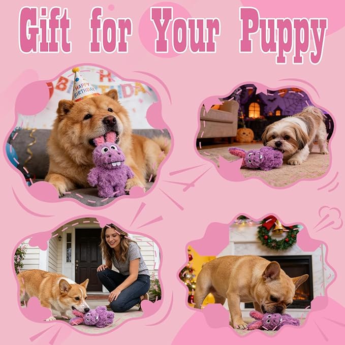 Donkey Squeaky Dog Toys to Keep Them Busy, Stuffed Plush Girl Dog Toy Birthday Gift Crinkle Pet Puppy Tug Toy for Small Medium Large Dogs (Purple)