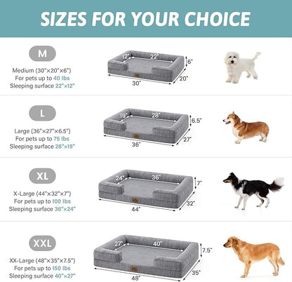 Cooling Dog Bed for Extra Large Dogs, Q-Max >0.4 Summer Cool Orthopedic Foam Pet Sofa Bed with Sides, Bolster Anti-Slip Couch with Washable Removable Cover, XXL 48x35x7.5 inch, Dark Grey