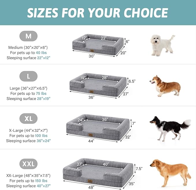 Cooling Dog Bed for Extra Large Dogs 44x32 inch, Q-Max >0.4 Summer Cool Orthopedic Foam Pet Sofa Bed with Sides, XL Size Bolster Anti-Slip Couch with Washable Removable Cover, Dark Grey