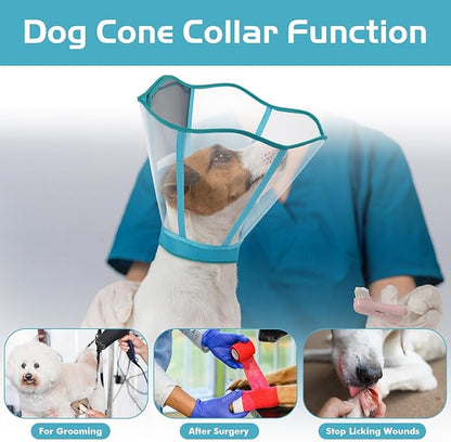 Clear Dog Cone, Elizabethan Collar for Dogs to Stop Licking, Plastic Pet E-Collar Alternative After Surgery, Adjustable Dog Recovery Cone for Wound Healing
