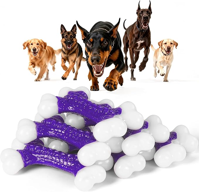 Kseroo 6-Pack Indestructible Dog Toys for Aggressive Chewers: Bacon Flavored Hard Nylon Bone Chew Toys, Tough Dog Chew Toys for Large Dogs, Dog Toys to Keep Them Busy for Medium Large Breed, Purple