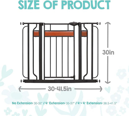 Regalo Safety 30-41.5” Extra Wide Baby Gate for Doorways & Bottom of Stairs, Pressure Mounted Wood Accent Gate with Door, Tested & Safe for 30 Years, American Designed, American Owned