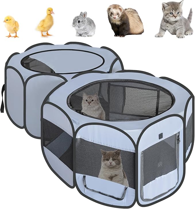 Pet Playpen Pop up Small Pet Cage Enclosure Tent Chick Run Brooder Coop Foldable Kennel for Kitten Ferret Puppy Guinea Pig Rabbit Hamster Chinchillas(No Divider, Unified Space)