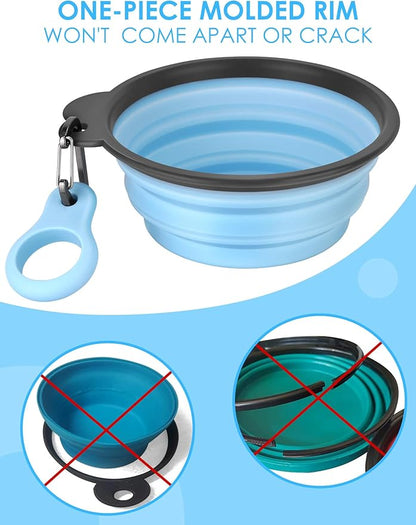Aonkey Collapsible Dog Bowls with Bottle Carrier, 2 Pack Travel Dog Water Bowl Upgraded Carabiner, One-piece Molded Rim No Fall Off or Crack, Foldable Silicone Portable for Pets Walking Hiking 15oz