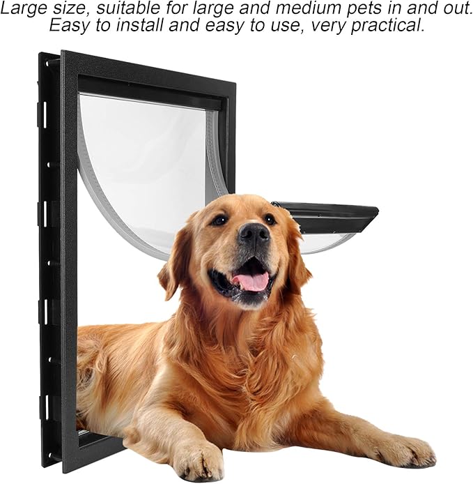 Large Pet Door for Dogs 50x38x5cm Plastic Wall Mounted Dog Door with Built in Magnet Pet Accessories Pet Gate Pet Supplies Easy to Install for Large Medium Pets (Black)