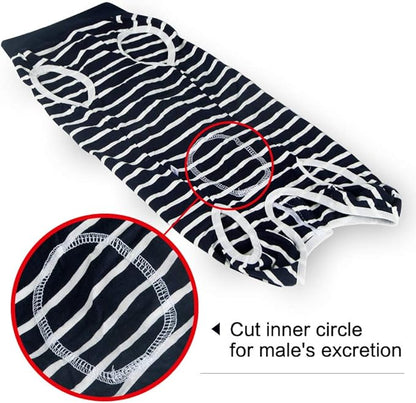 Dotoner Dog Recovery Suit Abdominal Wound Puppy Surgical Clothes Post-Operative Vest Pet After Surgery Wear Substitute E-Collar & Cone(2XL, Blue Stripe)