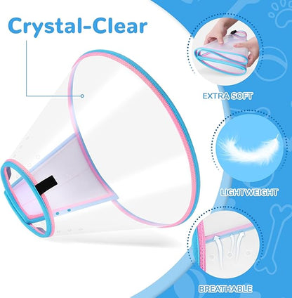 Soft Dog Cone Collar for Dogs After Surgery, Transparent Cone for Dogs to Stop Licking, Breathable Dog Neck Cone for Small Medium Large Dog, Adjustable Elizabethan Pet Recovery Collar (Pink, Size 1)