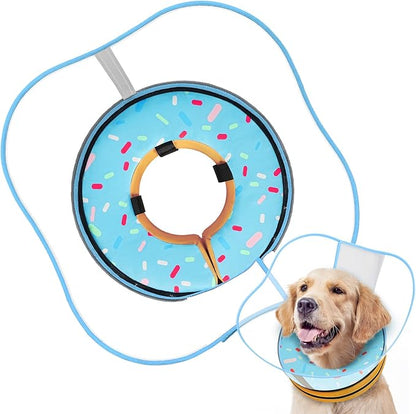 Sponge Dog Cone Collar, Dog Recovery Collar Alternative with Detachable High Clear Shield, Adjustable Soft Neck Cone for Small Medium Large Dogs, Stop Licking After Surgery (DonutBlue,L)