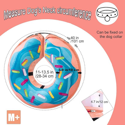 Inflatable Dog Cone Collar with Enhanced Anti-Licking, Soft Neck Donut for Dogs Cats, Recovery Pet Cone Collar After Surgery for Large Medium Small Dogs (Donut Blue, Medium+)