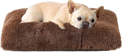 EHEYCIGA Fluffy Dog Crate Bed for Medium Dogs, Plush Faux Fur Crate Pad, Calming Anti Anxiety Medium Dog Bed, Washable Soft Warm Mat with Non-Slip Bottom, Coffee