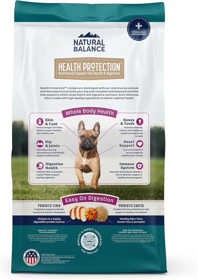 Natural Balance Health Protection Small Breed Dry Dog Food – Whole Body Health, Easy on Digestion Dog Food Made with Chicken, Brown Rice & Pumpkin for Dogs - 12lbs.