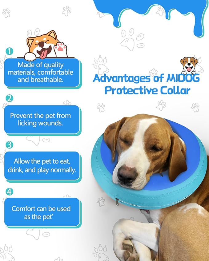 MIDOG Soft Inflatable Dog Cone,Donut E-Collar Alternative for After Surgery, Prevents Licking, Allowing Normal Eating & Vision,Comfortable Recovery Collar for Small Medium Large Dogs&Cats,GreenBlue-M+