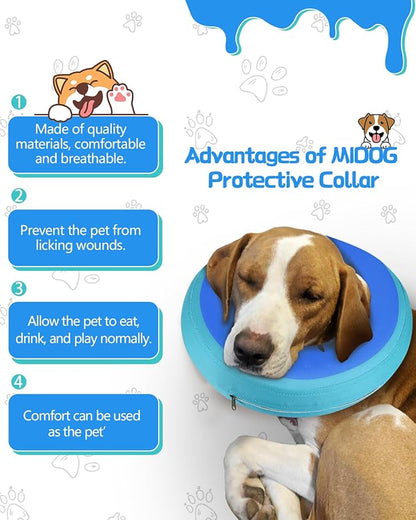 MIDOG Soft Inflatable Dog Cone,Donut E-Collar Alternative for After Surgery, Prevents Licking, Allowing Normal Eating & Vision,Comfortable Recovery Collar for Small Medium Large Dogs&Cats,GreenBlue-M+