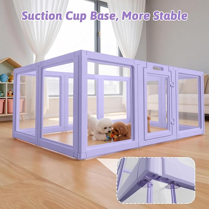 DIY Clear Acrylic Dog Playpen House,Quick Easy Assembly and Disassembly,Strong Floor Suction,Indoor and Outdoor Use,Easy Cleansing Puppy Fence (Purple, 23.6" H, 10PCS)