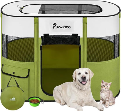 Dog Playpen, Portable Pet Playpen Cat PlayPens, 600D Oxford Dog Kennel Tent Crate, Waterproof&Breathable, Indoor Outdoor Travel Camping Use for Medium/Large Breed with Carrying Case+Folding Bowl(L)