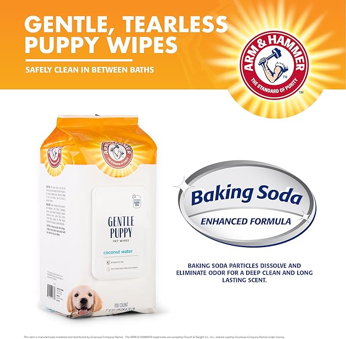 Arm & Hammer Dog Grooming Wipes, Deodorizing Dog Cleaning Wipes with Coconut Water, Gentle for Dogs and Puppies, Paraben and Sulfate Free Formula, Light Coconut Scent, 100 Count