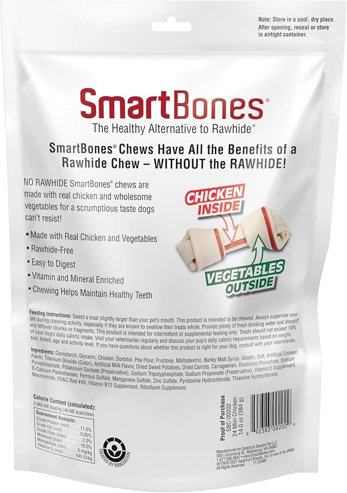 SmartBones Mini Bones with Real Chicken, 24 Count, Rawhide-Free Chews for Dogs