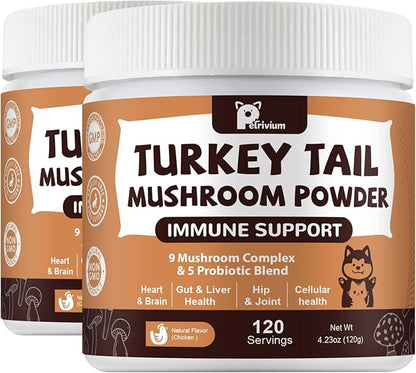 Mushroom Supplement with Probiotics for Dogs & Cats, Turkey Tail Mushroom for Pets - Mushroom Powder for Immune Boost & Overall Health- Partner Guard for Dogs Lumps and Bumps 2 Pack