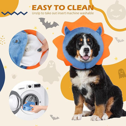 IEUUMLER Inflatable Recovery Dog Collar, Protective Donut Cone, Adjustable Soft Collar for Dog and Cat After Surgery Prevent from Biting & Scratching EU002 - Blue Demon L
