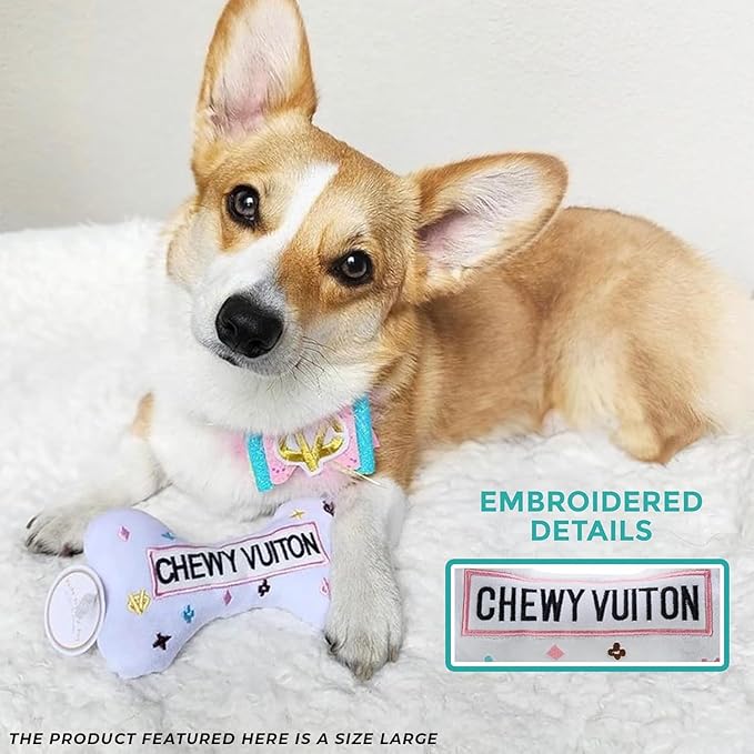 Haute Diggity Dog Chewy Vuiton Bones Plush Squeaky Dog Toys, Soft Durable Designer-Inspired Stuffed Puppy Chew Toys for Small & Medium Dogs, Machine-Washable (Assorted Colors) One Size, 4 Pcs
