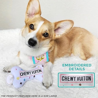 Haute Diggity Dog Chewy Vuiton Bones Plush Squeaky Dog Toys, Soft Durable Designer-Inspired Stuffed Puppy Chew Toys for Small & Medium Dogs, Machine-Washable (Assorted Colors) One Size, 4 Pcs
