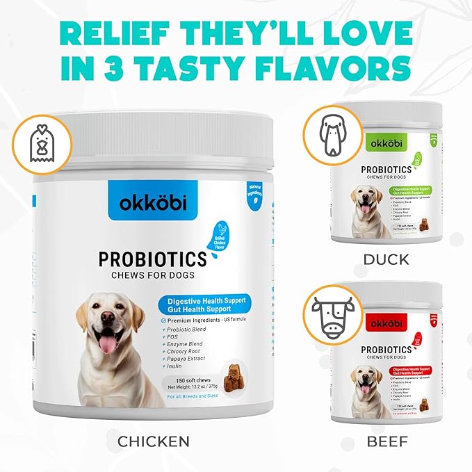 Probiotics for Dogs Chews 150 pcs - Probiotic Chews for Dogs with Enzymes & Natural Ingredients - Digestive & Gut Health Support - US Formula - Chicken Flavored