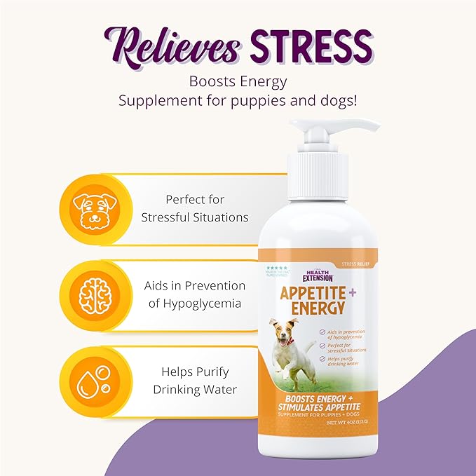 Health Extension Stress Relief Supplement for Dogs, 8oz - Appetite & Energy Boost, Prevents Hypoglycemia, Enriched with Vitamin B