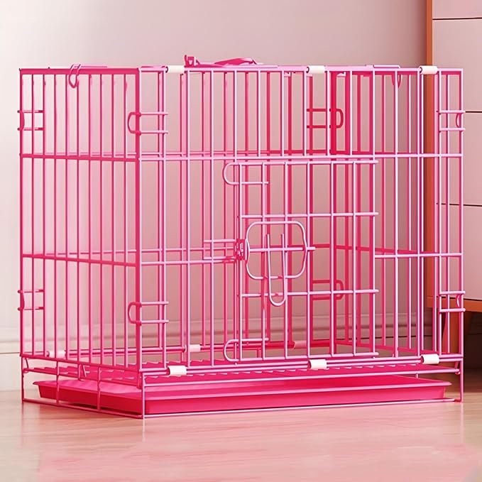 Dog Crate, Foldable Dog Crate, Animal Pen, Dog Crates for Medium Dogs, Indoor Folding Pet Crate with Tray, Large Space, Suitable for Home, Apartment(Pink,61 * 42 * 50cm)