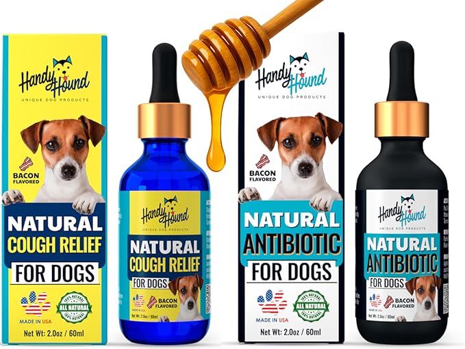 Handy Hound Dog Cough & Antibiotic Bundle – Kennel Cough Relief & Immune Support – Manuka Honey & Herbal Formulas
