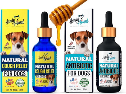 Handy Hound Dog Cough & Antibiotic Bundle – Kennel Cough Relief & Immune Support – Manuka Honey & Herbal Formulas