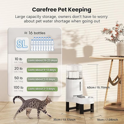 CZPET Elevated Dog Water Bowl Dispenser for Large Dogs,8L Tall Raised Pet Waterer Stand,Relieve Neck Pressure,Large Capacity and Drinking Area Noise-Free for Pets (8L+Stand,White)