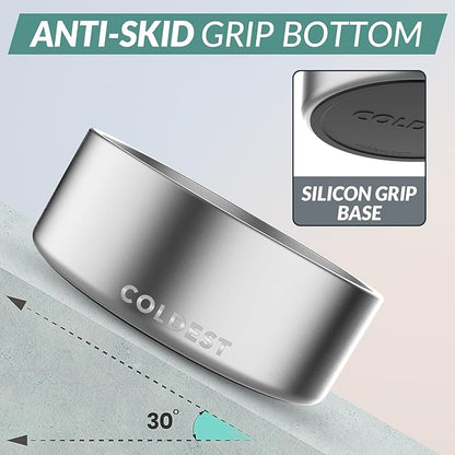 Coldest Dog Bowl - Anti Rust Metal, Non Slip, 3 Layers Insulated Stainless Steel Dog Bowls - Spill Proof & Heavy Duty - Water Bowl for Dogs, Cats, Dish Washer Safe (64 oz, Polished Stainless Steel)