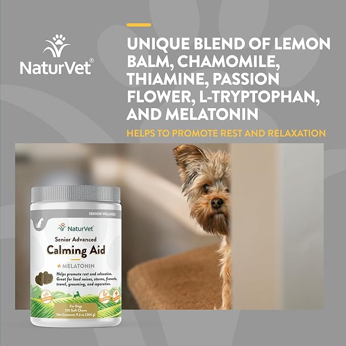 NaturVet Quiet Moments Calming Aid Dog Supplement, Helps Promote Relaxation, Reduce Stress, Storm Anxiety, Motion Sickness for Senior Dogs – 120-Ct. Soft Chews
