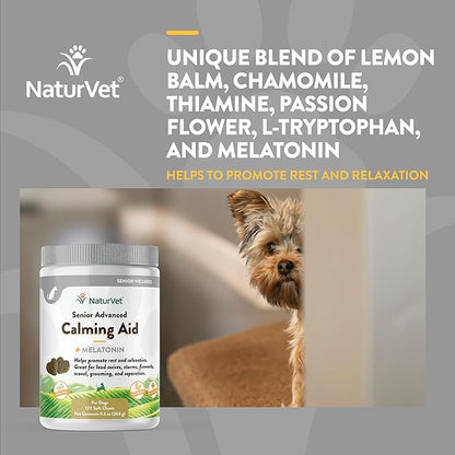 NaturVet Quiet Moments Calming Aid Dog Supplement, Helps Promote Relaxation, Reduce Stress, Storm Anxiety, Motion Sickness for Senior Dogs – 120-Ct. Soft Chews