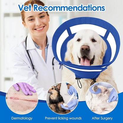 SAWMONG Soft Cone for Dogs – Medium Dog Recovery Collar, Adjustable E-Collar to Stop Licking After Surgery (M, Blue)
