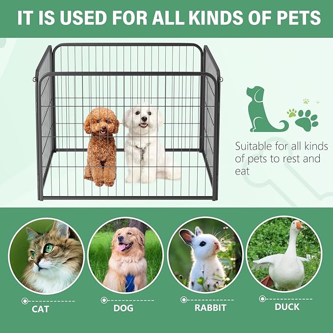 FDW Dog Playpen Kennel - 4 Panels, 24 Inch Height, Indoor/Outdoor Folding Metal Portable Puppy Exercise Pen, Heavy Duty Dog Fence for Yard, Camping - Black