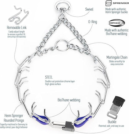 Herm Sprenger Chrome Plated Steel Dog Collar with Quick Release ClicLock Buckle and Biothane Insert Training Collar for Dogs Made in Germany (Blueberry Royal, 23in x 3.2mm(Neck Size up to19-20in))