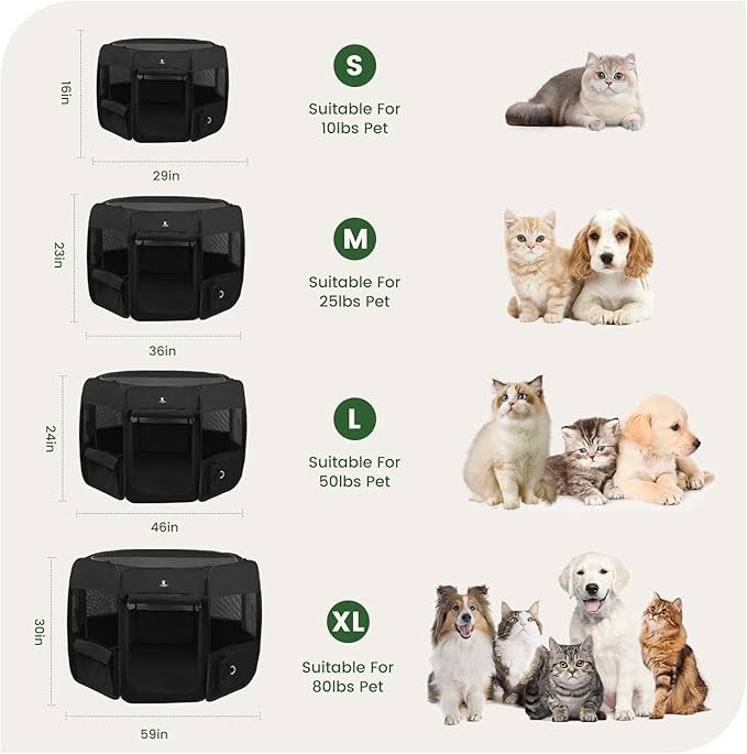 X-ZONE PET Dog Playpen Portable Pet Play Pens for Puppies, Cat, Rabbit, Chicks, Foldable Exercise Play Tent Kennel Crate, Indoor/Outdoor Travel Camping Black Small