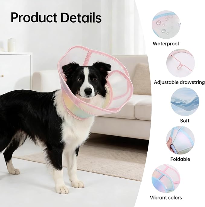 Touchdog Soft Dog Cone Collar,Waterproof & Foldable Elizabethan Collar for Dogs After Surgery, No Lick Recovery E-Collar, Comfortable Protective Cone Alternative for Small Medium Large Dogs (Pink, L)