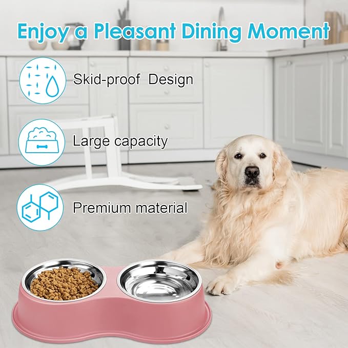 Epetslove Dog Bowls Large Double Dog Water and Food Bowls Stainless Steel Bowls with Non-Slip Resin Station, Pet Feeder Bowls Food Dish for Small Medium Large Dogs Cats