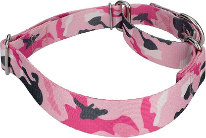 Country Brook Petz - Pink and Grey Camo Martingale Dog Collar and Leash - Camouflage Collection Featuring Rugged Designs (1 Inch, Extra Large)
