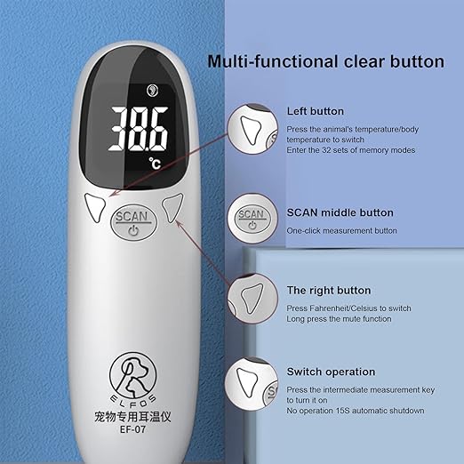 Ear Temperature Thermometer - Non-Conta ct Digital Pet Thermometer for Dogs|Cat and Dog Ear Temperature Monitor | Veterinary Thermometers,Fast and Accurate Temperature Detection for Dogs, Cats - 13cm