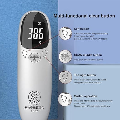 Ear Temperature Thermometer - Non-Conta ct Digital Pet Thermometer for Dogs|Cat and Dog Ear Temperature Monitor | Veterinary Thermometers,Fast and Accurate Temperature Detection for Dogs, Cats - 13cm